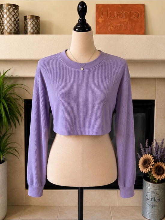 wild fable Tops - Wild Fable Lavender Waffle Knit Crop Top Women’s Small Long Sleeve Thermal Shirt